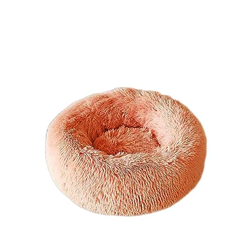 Beruhigendes Hundebett Katzenbett Donut Weiches Haustierbett Flauschig Rund Hundebett Warm mit Langem Plüsch Waschbar Rutschfeste Welpenmatte für Hund Kätzchen (30 cm, Rosa) von BangDon