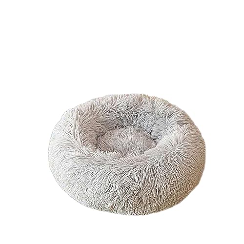 Beruhigendes Hundebett Katzenbett Donut Weiches Haustierbett Flauschiges rundes Hundebett Warm mit langem Plüsch waschbar rutschfeste Welpenmatte für Hund Kätzchen (60 cm, Hellgrau) von BangDon