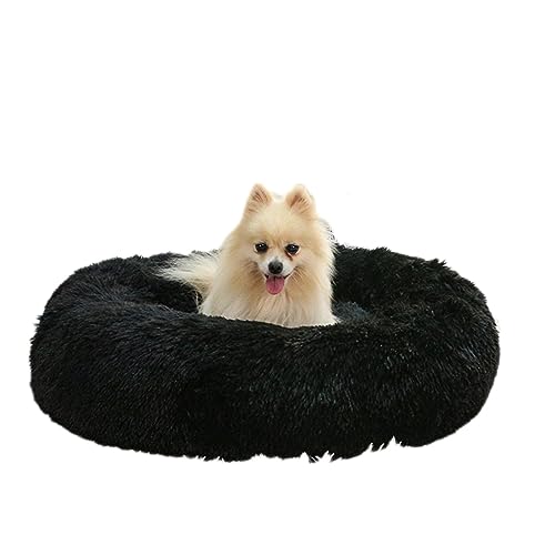 Donut Beruhigendes Haustierbett, lang, Plüsch, warm, weich, waschbar, rutschfest, Anti-Angst, Hundekissen für kleine, mittelgroße und große Katzen, Hunde (40 cm, schwarz) von BangDon