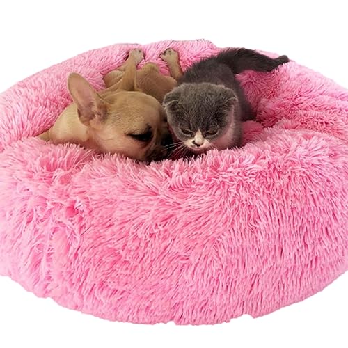 Donut-Hundebett, groß, waschbar, rund, beruhigend, flauschig, weich, Plüsch, Haustier-Kuscheltier für mittelgroße und kleine Hunde, Katzen, Angstlinderung, Zwinger (40 cm, Rosa) von BangDon