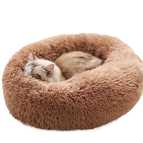 Donut-Hundebett, groß, waschbar, rund, beruhigend, flauschig, weich, Plüsch, Haustier-Kuscheltier für mittelgroße und kleine Hunde und Katzen, Angstlinderung, Zwinger (50 cm, Khaki) von BangDon