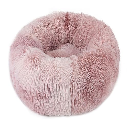 Hundebett, rund, Plüsch, Donut-Form, waschbar, abnehmbar, weich, flauschig, für Hunde und Katzen, bequemes Haustierbett (100 cm, Rosa-2) von BangDon