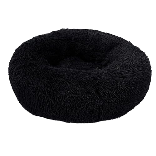 Hundebett, rund, Plüsch, Donut-Form, waschbar, abnehmbar, weich, flauschig, für Hunde und Katzen, bequemes Haustierbett (100 cm, schwarz) von BangDon