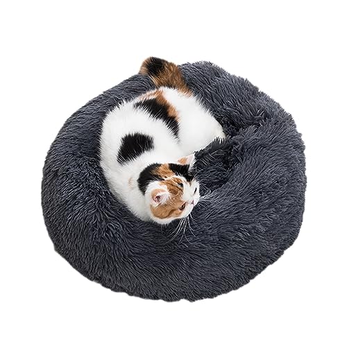 Hundehütte aus Plüsch, rund, Donut-Haustierbett, warm, waschbar, rutschfest, Anti-Angst-Katzenbett, verschiedene Größen, für große/kleine/mittelgroße Katzen, Hunde (30 cm, Dunkelgrau) von BangDon