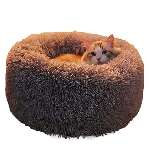 Plüsch-Donut-Haustierbett, flauschig, bequem, für mittelgroße und kleine Hunde, Katzen, gemütlich, Anti-Angst, waschbar, Betten mit rutschfester Unterseite (50 cm, Kaffeebraun) von BangDon