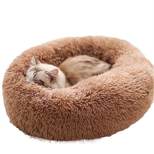 Plüsch-Donut-Haustierbett, flauschig, bequem, für mittelgroße und kleine Hunde, Katzen, gemütlich, Anti-Angst, waschbar, Betten mit rutschfester Unterseite (60 cm, Khaki) von BangDon