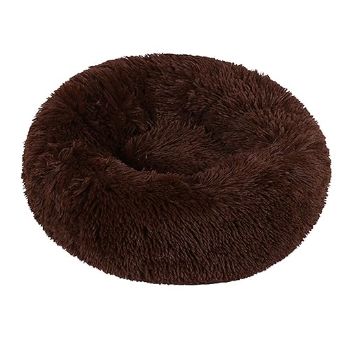 Plüsch-Katzenkissen in Donut-Form, rund, mit rutschfester Unterseite, für Kätzchen, weich, bequem, für kleine, mittelgroße und große Hunde (80 cm, Kaffeebraun) von BangDon