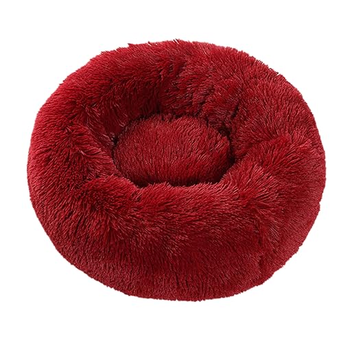 Plüsch-Katzenkissen in Donut-Form, rund, mit rutschfester Unterseite, für Kätzchen, weiches, bequemes Hundebett für kleine, mittelgroße und große Hunde (50 cm, rot) von BangDon