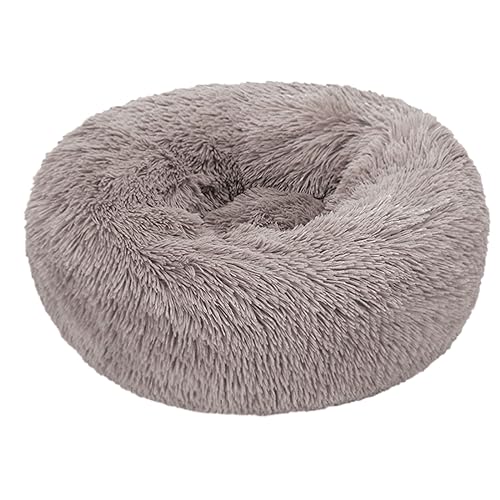 Rundes Plüsch-Donut-Katzen-Hundebett, waschbar, abnehmbar, weich, flauschig, für Hunde und Katzen, bequemes Haustierbett (40 cm, Cremebraun) von BangDon