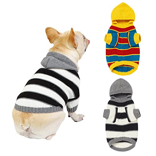 Banooo Hundepullover mit Kapuze, für den Winter, bunt, gestreift, weich, warm, dick, für kleine und mittelgroße Hunde, Katzen, Jungen und Mädchen von PONLEE