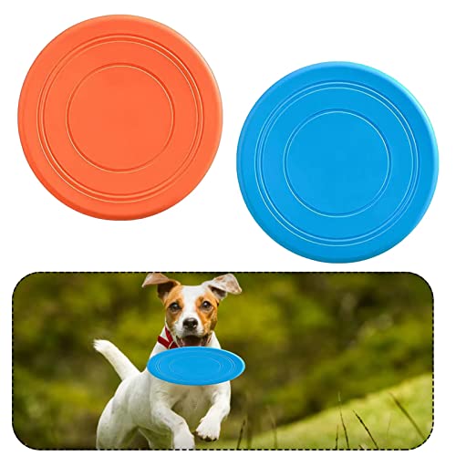 Bansusu Hunde-Frisbee-Spielzeug-Set, 2er-Pack, ungiftige Gummi-Fliegenscheiben, langlebig & schwimmbar, 17,8 cm Hunde-Frisbee unzerstörbar für Outdoor-Spaß, Training und Bewegung (Blau, Orange) von Bansusu