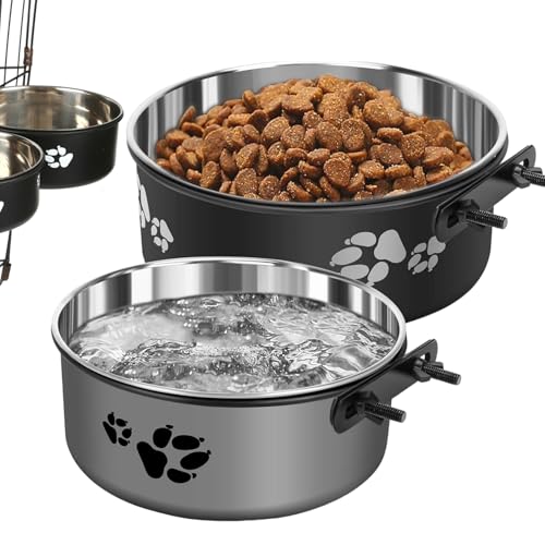 2pcs Hundekiste Schalen, Hundefutterschale ohne Verschüttung mit Schrauben abnehmbare hängende Haustierkiste Wasser und Futterschalen rund waschbar Edelstahl Haustierkäfigfuttermittel, Hundekiste S von Banziaju