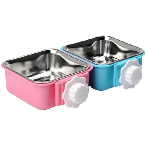 2pcs Hundekiste Schalen, abnehmbare Edelstahlhund -Kisten -Wasserschale mit Schraubenhalter, quadratische Hundschale für Katze, Welpe, kleine Tiere, Hundekiste Wasserschale, quadratische Hundschale von Banziaju