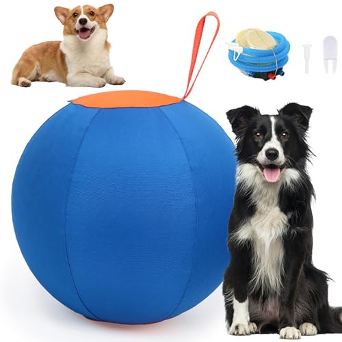 Banziaju Herding Ball Hemding Ball für Hunde 18 PVC Hundeball Reißverschlusshüterkugel mit Griffgurt & Polyester Cover kratzfestes interaktiver Hundball zum Training, Ball für Hunde von Banziaju