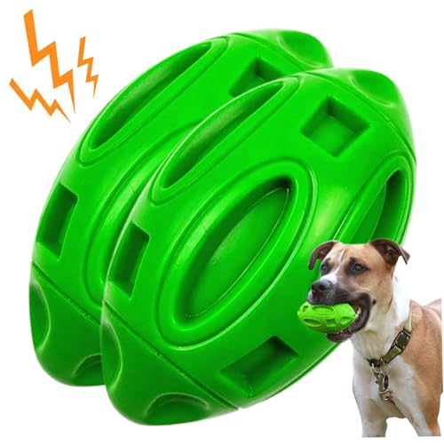 Banziaju Quietschende Bälle für Hunde, 2pcs fußballförmige Hundekugeln für Aggressive Kauen, Gummi- und zerstörbares Hundespielzeug für Training, grünes, hundequietschendes Spielzeug von Banziaju