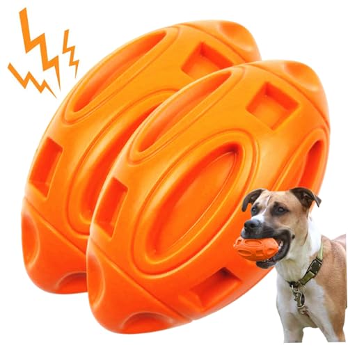 Banziaju Quietschende Bälle für Hunde, 2pcs fußballförmige Hundekugeln für Aggressive Kauen, Gummi- und zerstörbares Hundespielzeug für das Training, Orange, Hundesquietschendespielzeug von Banziaju