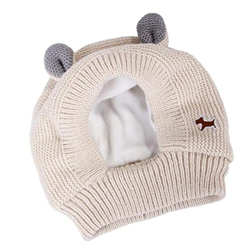 Banziaju Winter Haustier Strickhut niedliche warme Hundeluppe Ruhige Ohren Muffs Lärmschutz Hut Beige Kragen von Banziaju