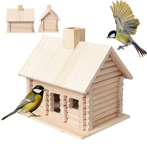 Blockhaus Bird House, 7.7x5.9x7.3 Atmungsaktives Paulownia Wood Birdhouse, hängende Schutz für Outdoor -Vögel von Banziaju