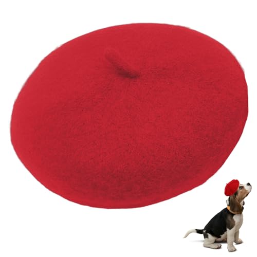 Cat Beret, Hunde Beret, verstellbare Wolle Katze Baskenmütze, weicher atmungsaktiver Winterhut für tägliche Verschleiß, Foto -Requisiten, Hochzeiten, Hunde Baskenmütze, Baskenmütze für Katze (rot) von Banziaju