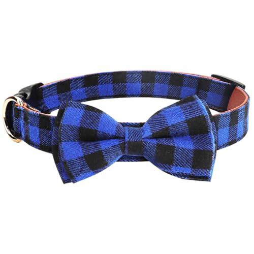 Hundefliege Krawatte, Blauer Plaidhundkragen mit Bowtie, mit Verstellbarer Schnalle, weiche Bequeme Bowtie Hundekragen Stilvolle Fliege Krawatte für Hunde Katzen Haustiere, Hundefliegenkragen (en) von Banziaju