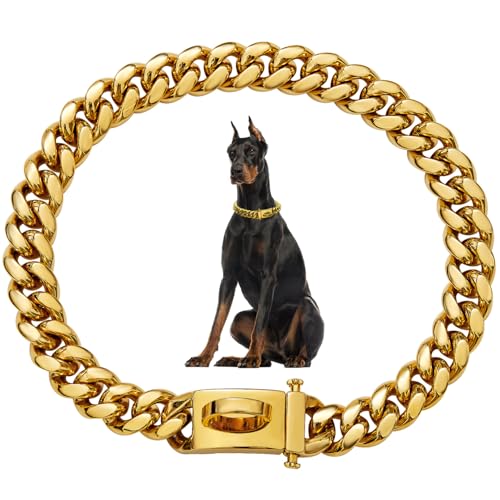 Hundekettenkragen 19mm Dicke Gold Metallhundkragen Edelstahlhundkette mit Schnalle Hunde Halskette Halsband Haustierkragen für kleine mittlere große Hunde, Metallhundkragen, Hundekettenkragen von Banziaju