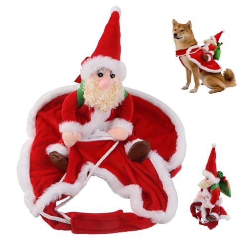 M-Dog Weihnachts-Outfit 2024 Santa Claus Riding Haustier Kostüm Weihnachtshundkleidung für Haustiere unter 6 kg Weihnachts Halloween Cosplay-Party, Rentierhundkostüm, Hunde Weihnachts-Outfit von Banziaju