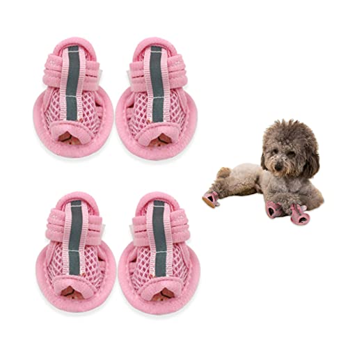 Banziaju PfotenprotectorsSummer -Hund Sandalen atmungsable Mesh Hund Schuhe Welpenschuhe für heiße Fahrbahnweiche Sohle Pfotenschutz für kleine Hunde Rosa Größe 4 von Banziaju