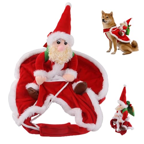 S-Dog Weihnachts-Outfit 2024 Santa Claus Riding Haustier Kostüm Weihnachtshundkleidung für Haustiere unter 3 kg Weihnachts Halloween Cosplay-Party, Rentierhundkostüm, Hunde Weihnachts-Outfit von Banziaju