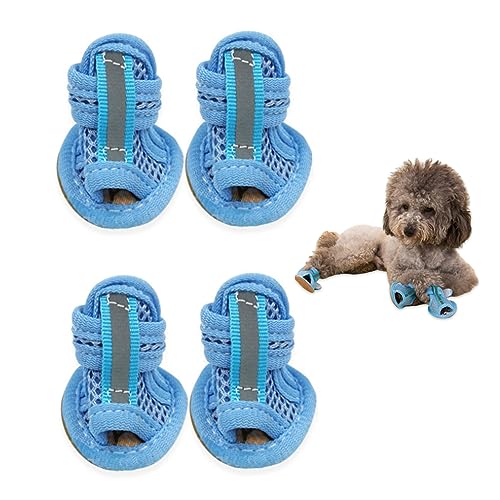 Banziaju Sommersandalen für Hunde, Hundesandalen atmungsaktivem Mesh Sommerhundschuhe Welpenschuhe für heiße Pflasterhundstiefel Pfotenschutz für kleine Hunde, Blau Größe 5 von Banziaju