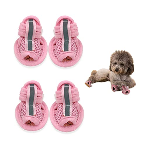 Sommersandalen für Hunde, Hundesandalen atmungsaktivem Mesh Sommerhundschuhe Welpenschuhe für heiße Pflasterhundstiefel Pfotenschutz für kleine Hunde, Rose Größe 3 von Banziaju