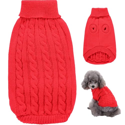 Warm Hundepullover, klassischer verdrehter Jacquard -Hundestrickpullover, Größe L Rollkragenpullover Hunde Wintermantel, Hund Winterkleidung für kleine mittelgroße Hunde Haustiere, warmer Hundehund von Banziaju