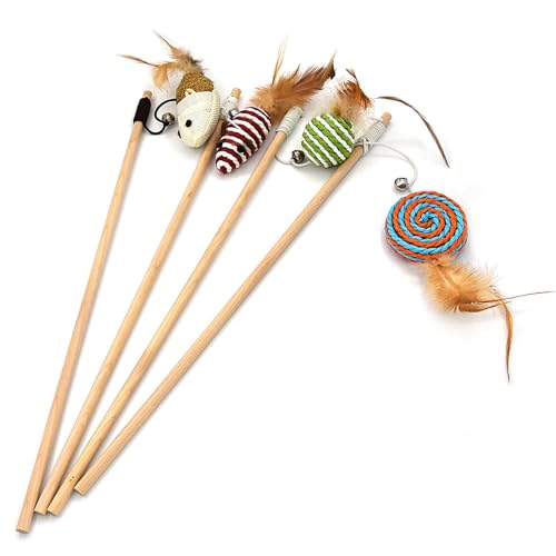 BaoFufc Cat Stick Toy Wand Kitten Teaser Zauberstab Katze Scratcher Spielzeug Katze Interaktives Spielzeug für Langeweile Teaser Selbstspielender Tumbler Cat Stick Spielzeug mit von BaoFufc