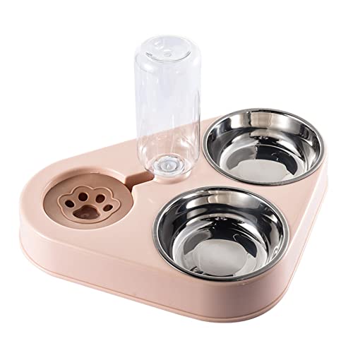 BaoFufc Futternapf für Hunde, doppelter Edelstahl-Futternapf für Katzen, mit abnehmbarem Ständer, Haustier-Futterspender-Set, 480 ml, Wasserflasche, Springbrunnen, automatische Futterspender, von BaoFufc