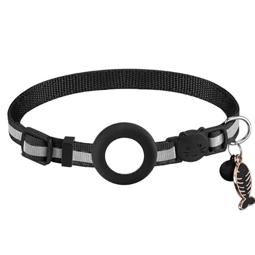 BaoFufc Reflektierendes Katzenhalsband, wasserdichtes Haustierhalsband, mit Trackerhalterung, Sicherheitshalsband und verstellbar, Katzenhalsband, reflektierend, Schwarz von BaoFufc