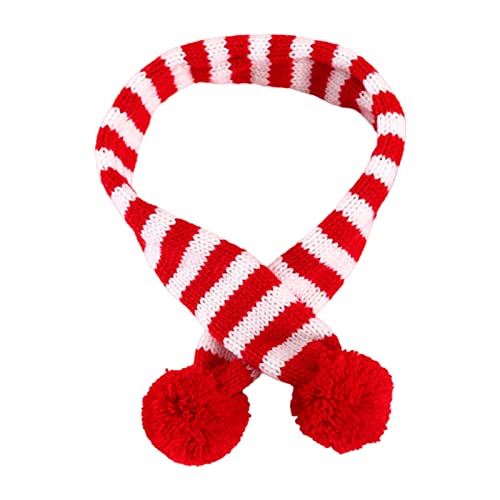 BaoFufc Weihnachts-Strickschal für Katzen, gestreiftes Halsband, Hundekostüm mit Bommel, weich für Katzen und Welpen, Katzenhalsband Grün/Rot von BaoFufc