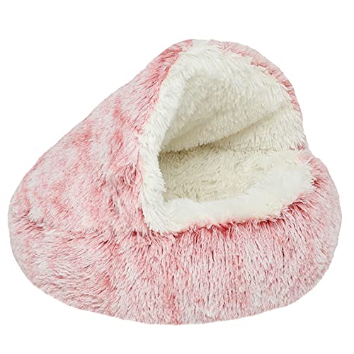 BaoFufc Winterbett für Katzen/Hunde mit verschleißfester rutschfester Unterseite, weich, warm, faltbar, bequem für Katzen, Schlafsack, Rosa, 50 cm von BaoFufc