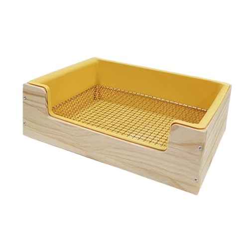 Baoblaze 2 in 1 Heu-Futterbox aus Holz für Kaninchen, Heu-Futtertrog mit Katzentoilette, kombinierte Futterkrippe, Futterhalter für Gras für Kaninchen, Häschen, gelbe Toilettenschüssel von Baoblaze