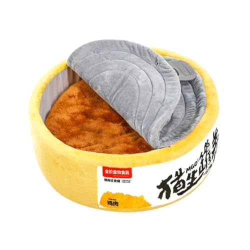 Baoblaze Dosenförmiges Katzenbett, Ramen-Schüssel, Katzenbett mit geschlossenem Bezug für Katzen, kleine Hunde, mit Kapuzendecke, niedliche Höhle, Rutschfester von Baoblaze