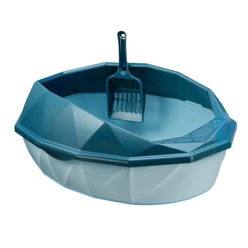 Baoblaze Halböffnende Katzentoilette Katzentoilette 18,90 Zoll x 14,96 Zoll x 7,87 Zoll. Halbgeschlossene, spritzwassergeschützte Katzentoilette, Blau von Baoblaze