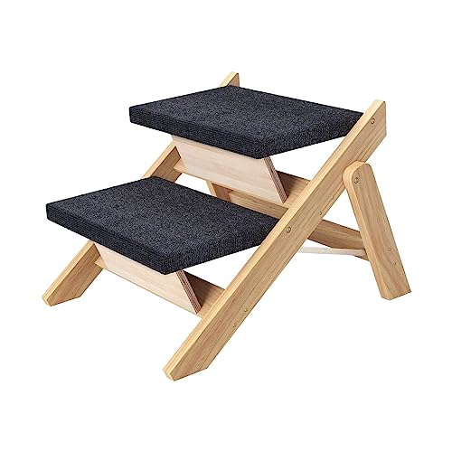 Baoblaze Haustiertreppe aus Holz, Hunderampe für kleine und ältere Tiere, zusammenklappbare Haustiertreppe aus massivem Holz mit Teppichboden, 2 Schritte von Baoblaze