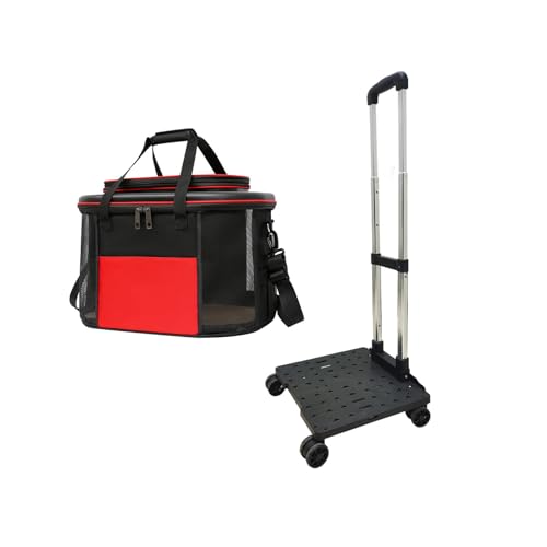 Baoblaze Hundetragetasche mit Rädern, Rolling Cat Carrier Transporttasche Haustiertragetasche Faltbare Trolley-Tasche für Reisen, Camping, Wandern, Ausgehen, ROT von Baoblaze