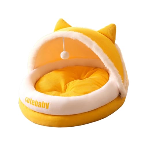 Baoblaze Katzenbett für Hauskatzen, halbgeschlossenes Katzennest, Haustier-Schlafbett, Hundebett, Katzenhaus für Hunde, Kätzchen, Welpen, Katzen, Yellow L von Baoblaze