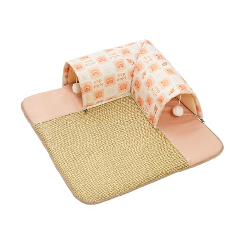 Baoblaze Katzenbettmatte, Kühlmatte, abnehmbar, multifunktional, waschbar, Katzen-/Hundehausunterlage, tragbare Ruhematte mit doppelter Öffnung, Orange, 70x70x20cm von Baoblaze