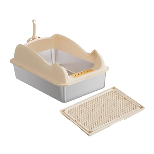 Baoblaze Katzentoilette, Katzensandkasten, abgesenkte vordere Kätzchentoilette, tragbare, Oben offene Haustier-Katzentoilette für Hauskatzen, Khaki mit Matte von Baoblaze