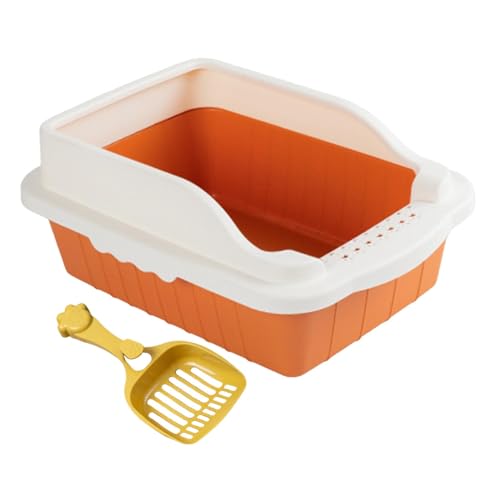 Baoblaze Katzentoilette mit offener Oberseite, Katzentoilette, Bettpfanne, Katzentoilette, Tiefe Toilette mit Streusieblöffel, Töpfchentoilette für Kaninchen, Orange M 31x21x16cm von Baoblaze