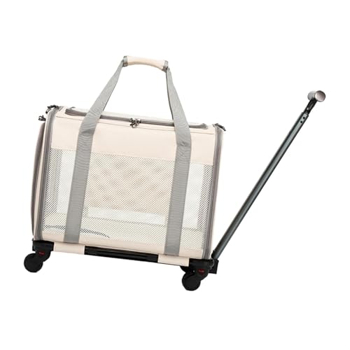 Baoblaze Katzentragetasche mit Rädern, Rollbare Katzen-/Hundetragetasche, Atmungsaktive Tragbare Reisetasche, Haustier-Trolley für Kleintiere, Hunde, Katzen, Weiß von Baoblaze