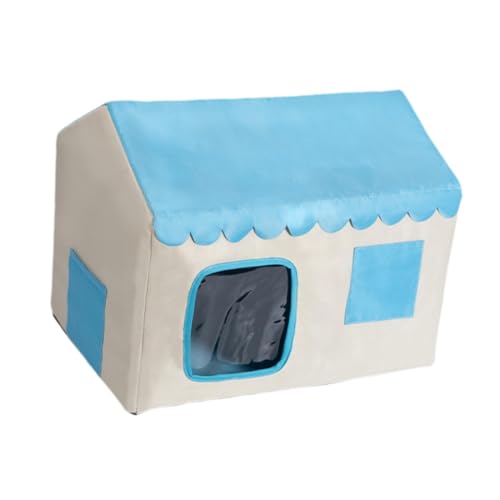 Baoblaze Katzenunterstand, Hundehütte, Kühlmatte, Dickes Katzenbett mit Aufbewahrungstasche, tragbares, wasserdichtes Haustierhaus für draußen lebende, Blau von Baoblaze