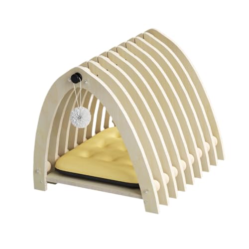 Baoblaze Katzenzelthaus, Katzenhaus aus Holz, doppelseitige Matte, Ball, zum Aufhängen, tragbarer Ball, Katzenzeltbett mit Kissen für Welpen und Kätzchen von Baoblaze