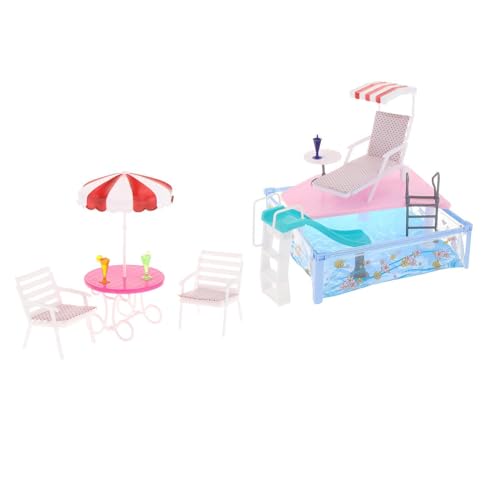 Baoblaze Pool-Spielset, Kinderspielzeug, inklusive Strandstuhl, Sonnenschirm, Rutsche, Puppenpool-Zubehör für Puppen bis zu 30 cm von Baoblaze