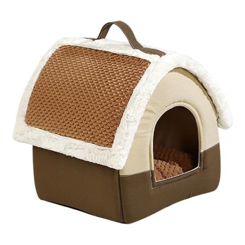 Baoblaze Tragbares Hundehaus, Katzenbett, Haustierzubehör, gemütlicher Zwinger mit Griff, abnehmbare warme Haustierhöhle, Haustierzelt, Höhlenbett für Hunde, Brown Roof L von Baoblaze